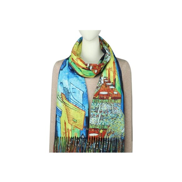 Van Gogh-Inspired Multicolor Scarf With Fringe - Picture 2 of 7